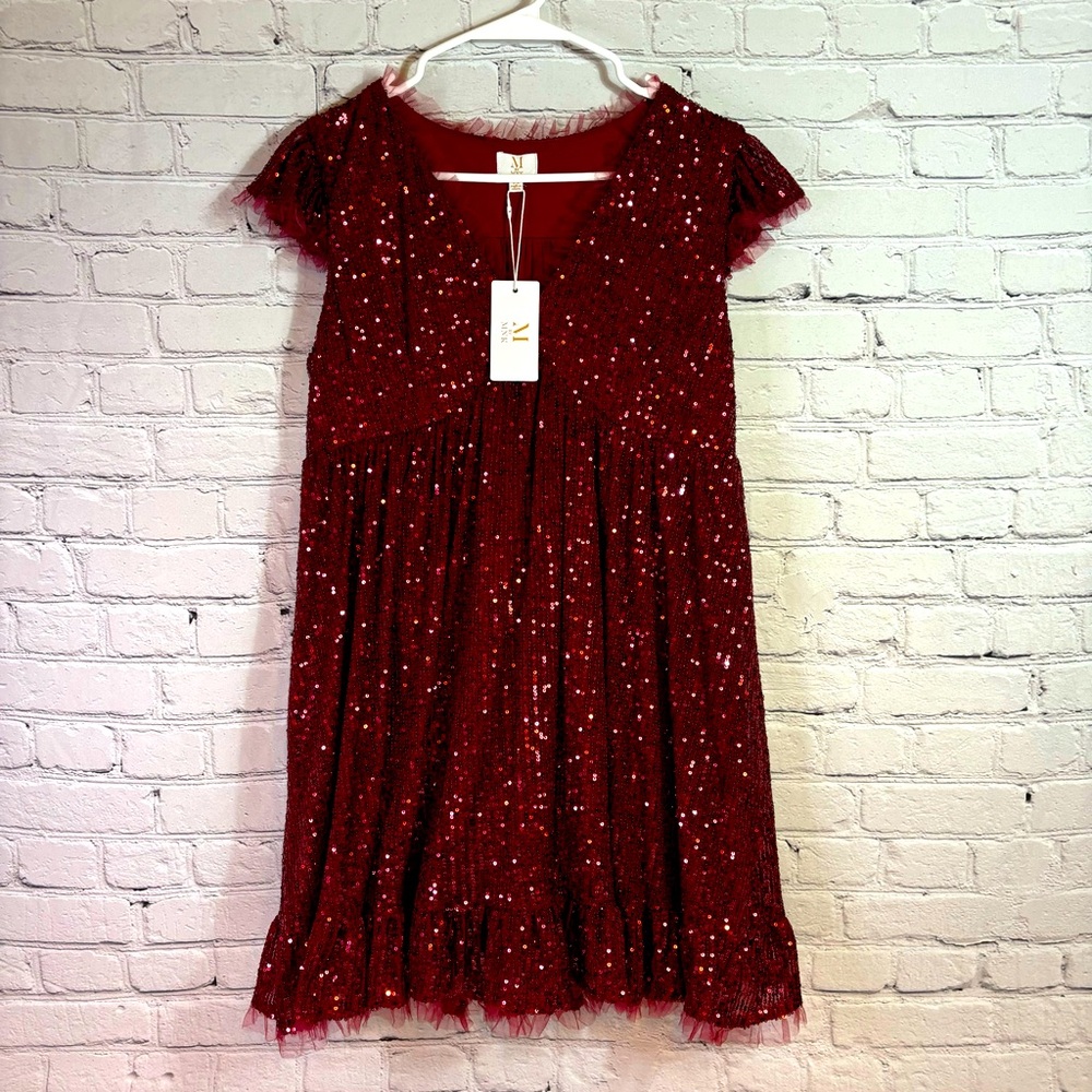 Worn once M by MNK Burgundy Sequins Dress Size Medium